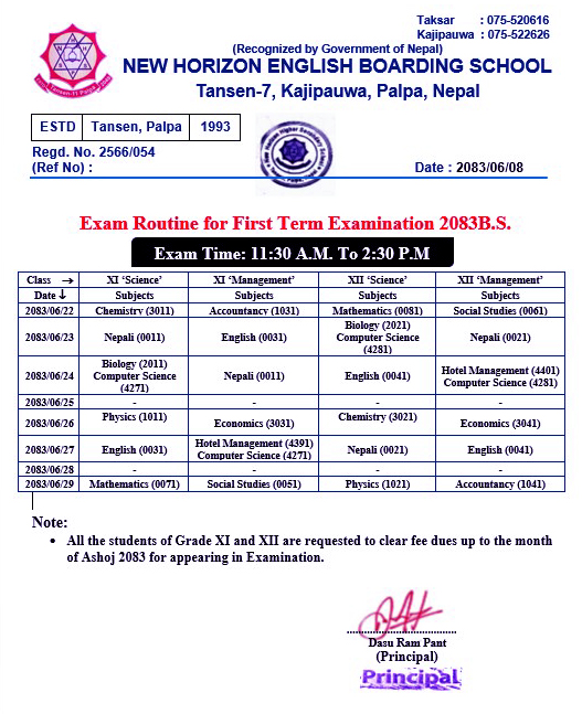 First Term Exam Routine-2083